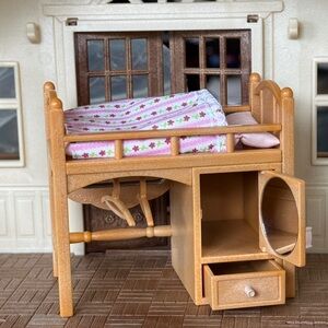 Calico Critter Loft Bed with Pink Floral Bedding